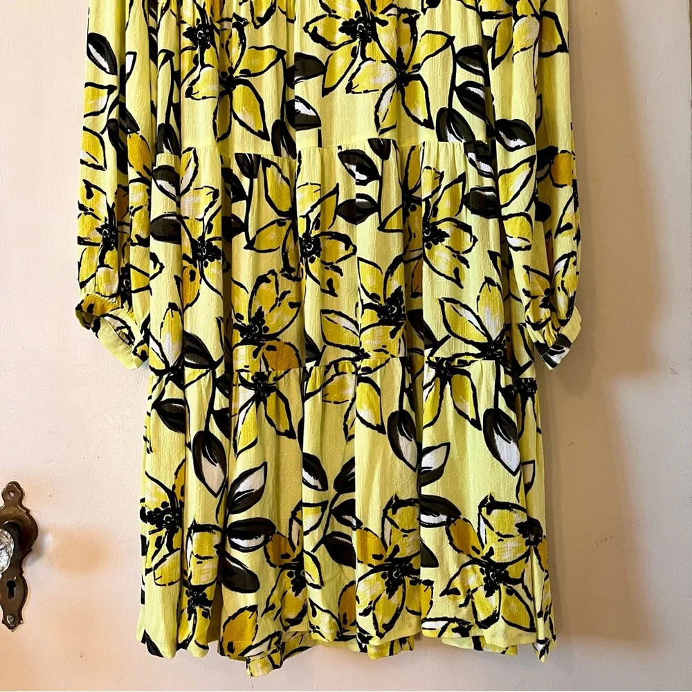 Anthro Maeve Yellow Floral Amber Tiered Tunic Dress, Size M - Picture 8 of 16